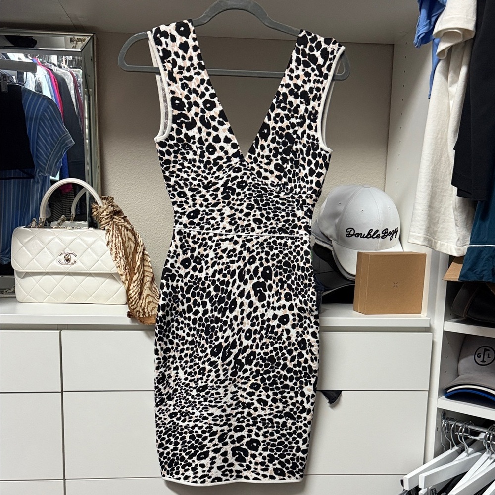 BCBGMaxAzria Black and White Backless Dress leopard print